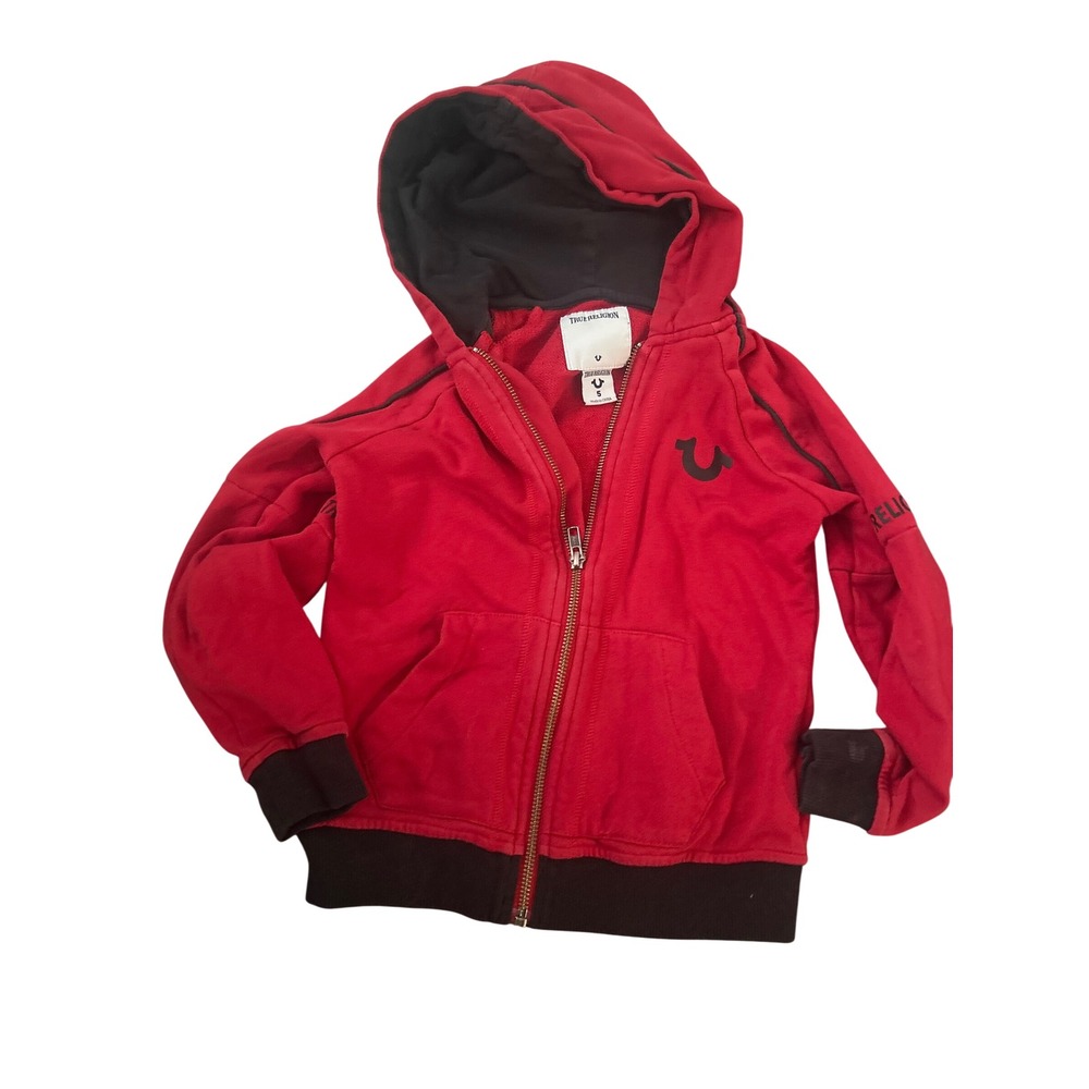 Kids True Religion Red Zip Up Hoodie Sweatshirt Size 5 Horseshoe Logo